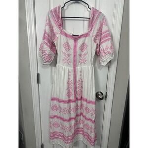 Strut & Bolt Pink White Embroidered Lined Midi Dress Size Small Kentucky Derby